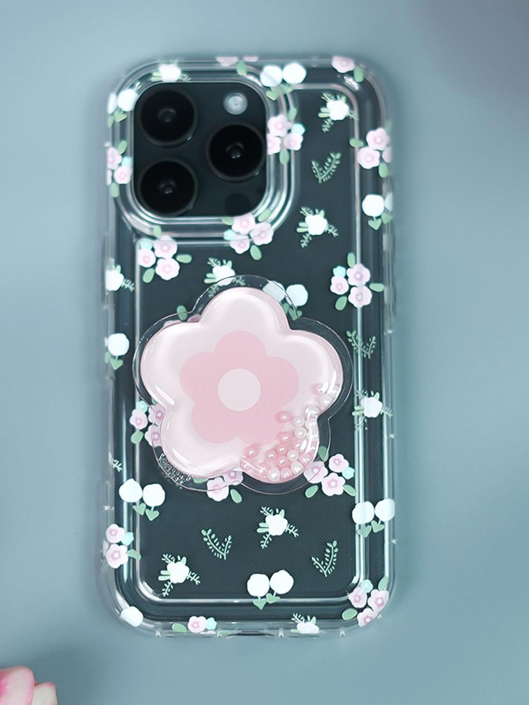 PEEPERLY Green Back Cover Case for iPhone 16 Pro Cute Korean Floral Gripper Case