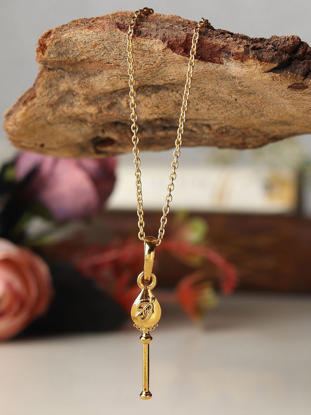Metronaut 925 Silver 22 KT Gold-Plated Vel Pandel Tamil Om Pendant With Chain