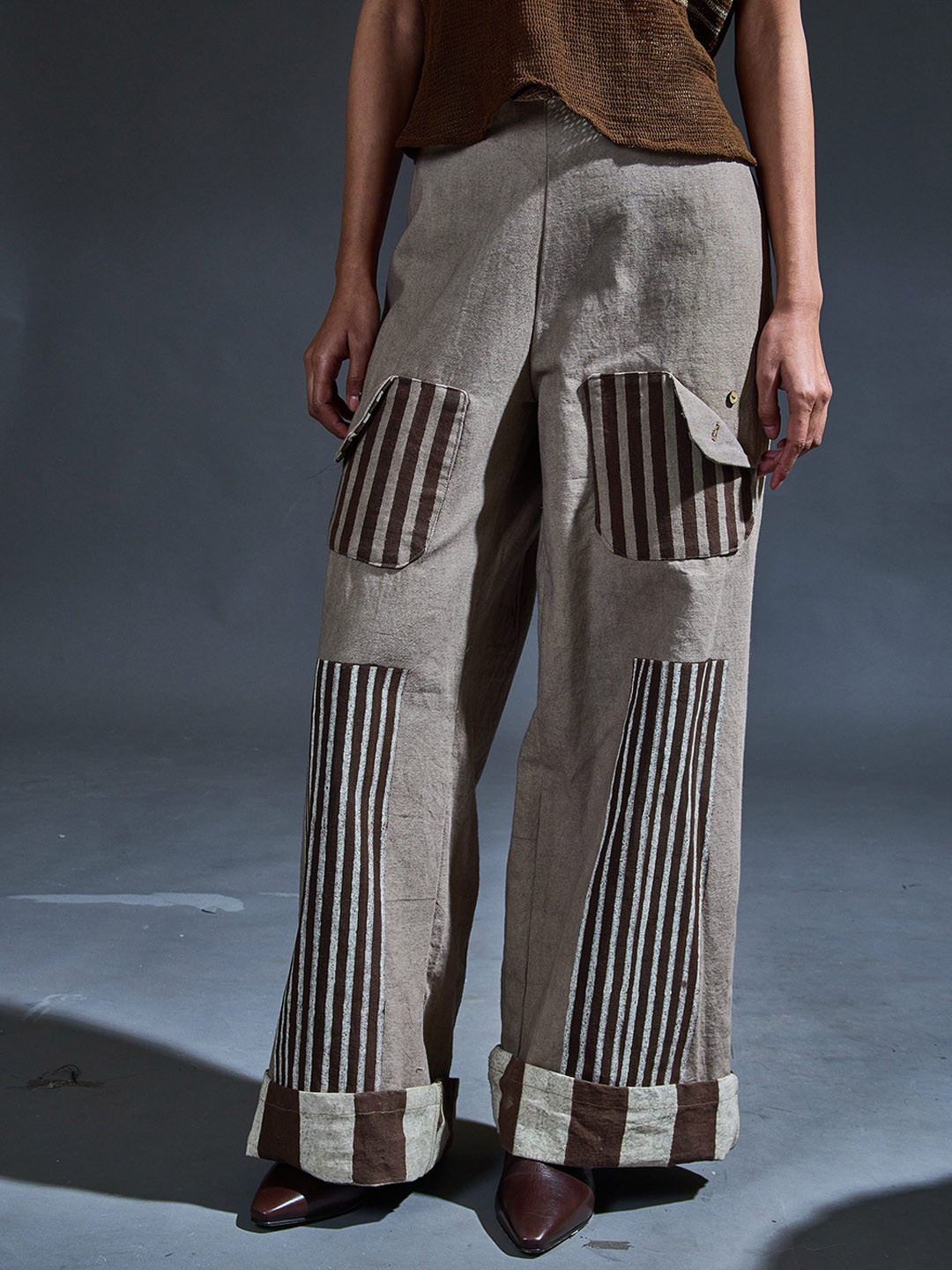 Banana Labs Women Striped Printed Relaxed Fit High-Rise Flat-Front Regular Trousers