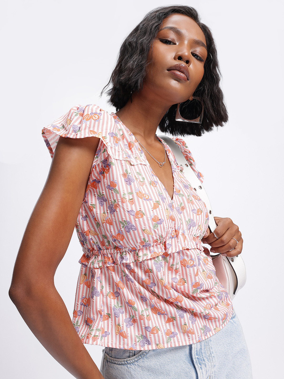 glitchez Floral Design Flutter Sleeve Top