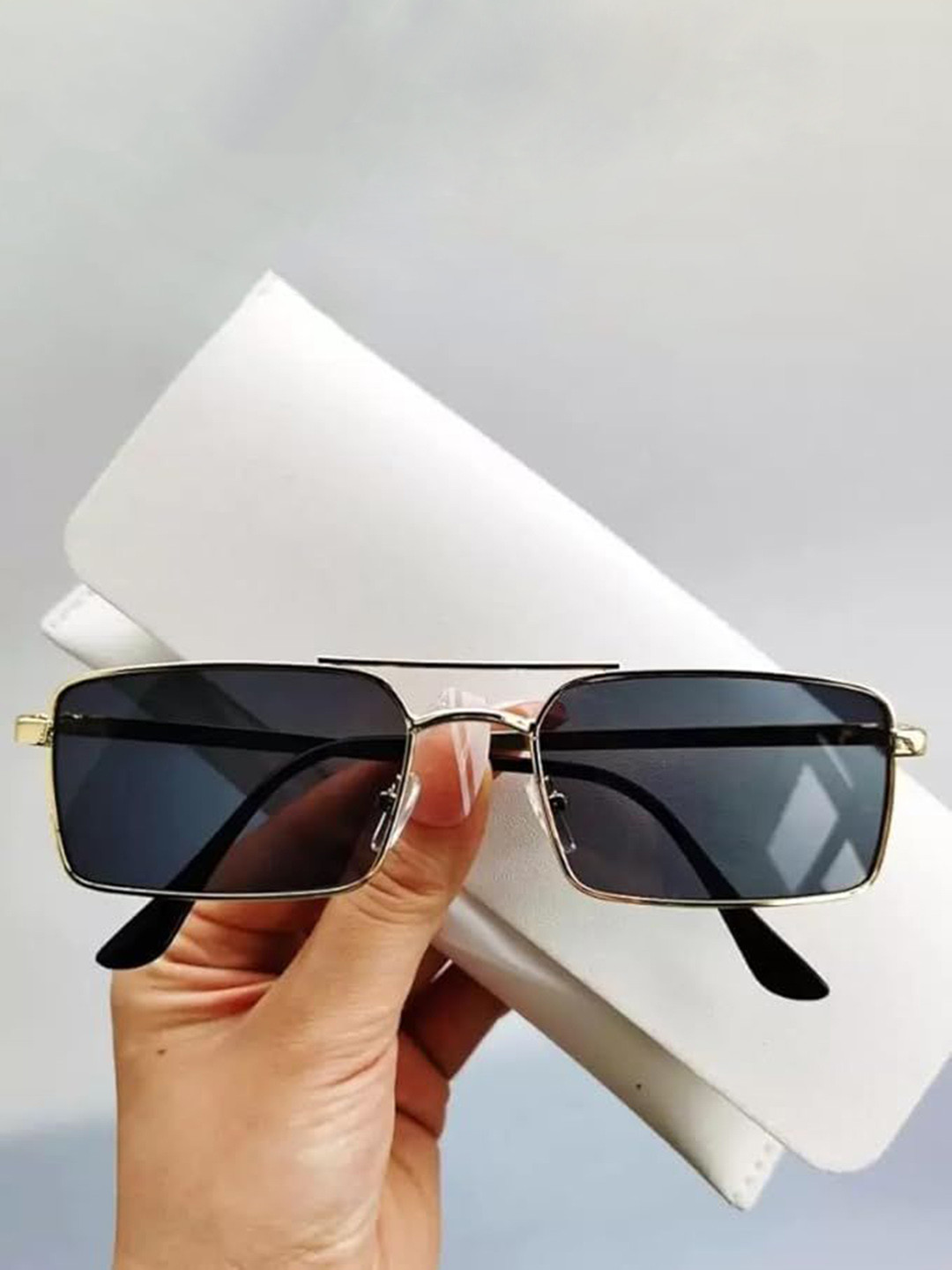 DEXENT COLLECTION Unisex Full Rim Rectangle Sunglasses Lens Karan Aujhla Silver-Black