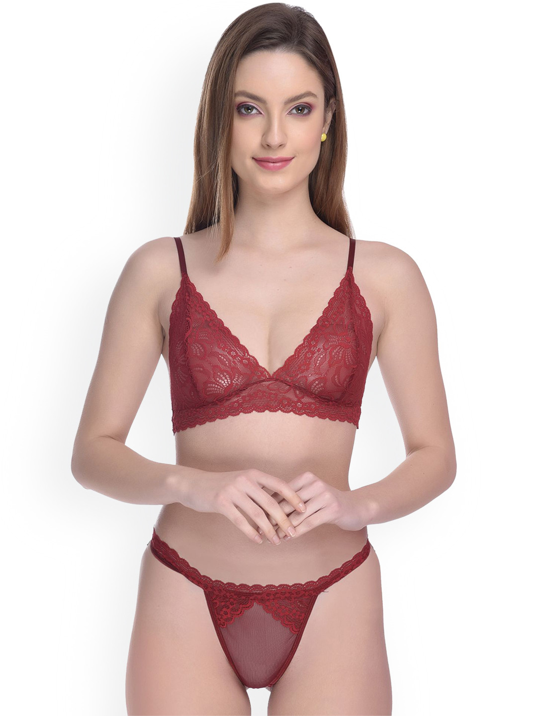 Love Maker Non-Padded Shoulder Straps Lingerie Set LVM-080-MAROON-30