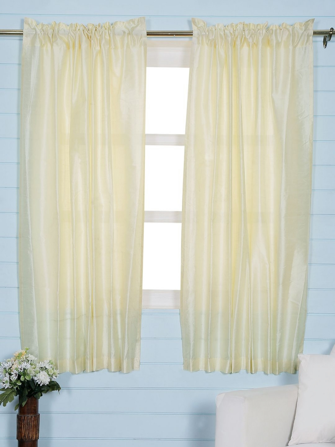 Aura Cream 2 Pieces Sheer Dupion Silk Window Curtains