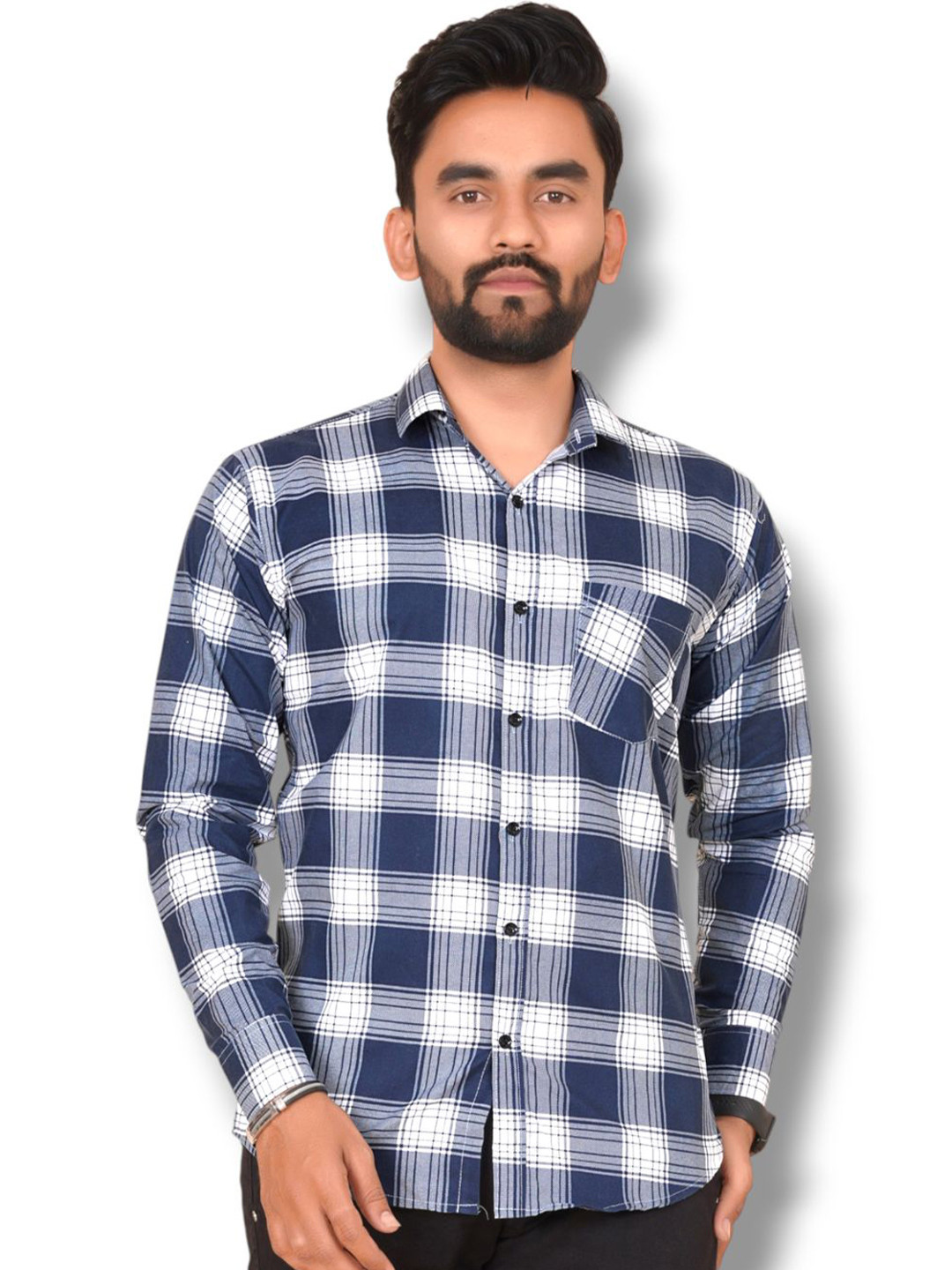 HKV FASHION Modern Checked Spread Collar Cotton Shirt