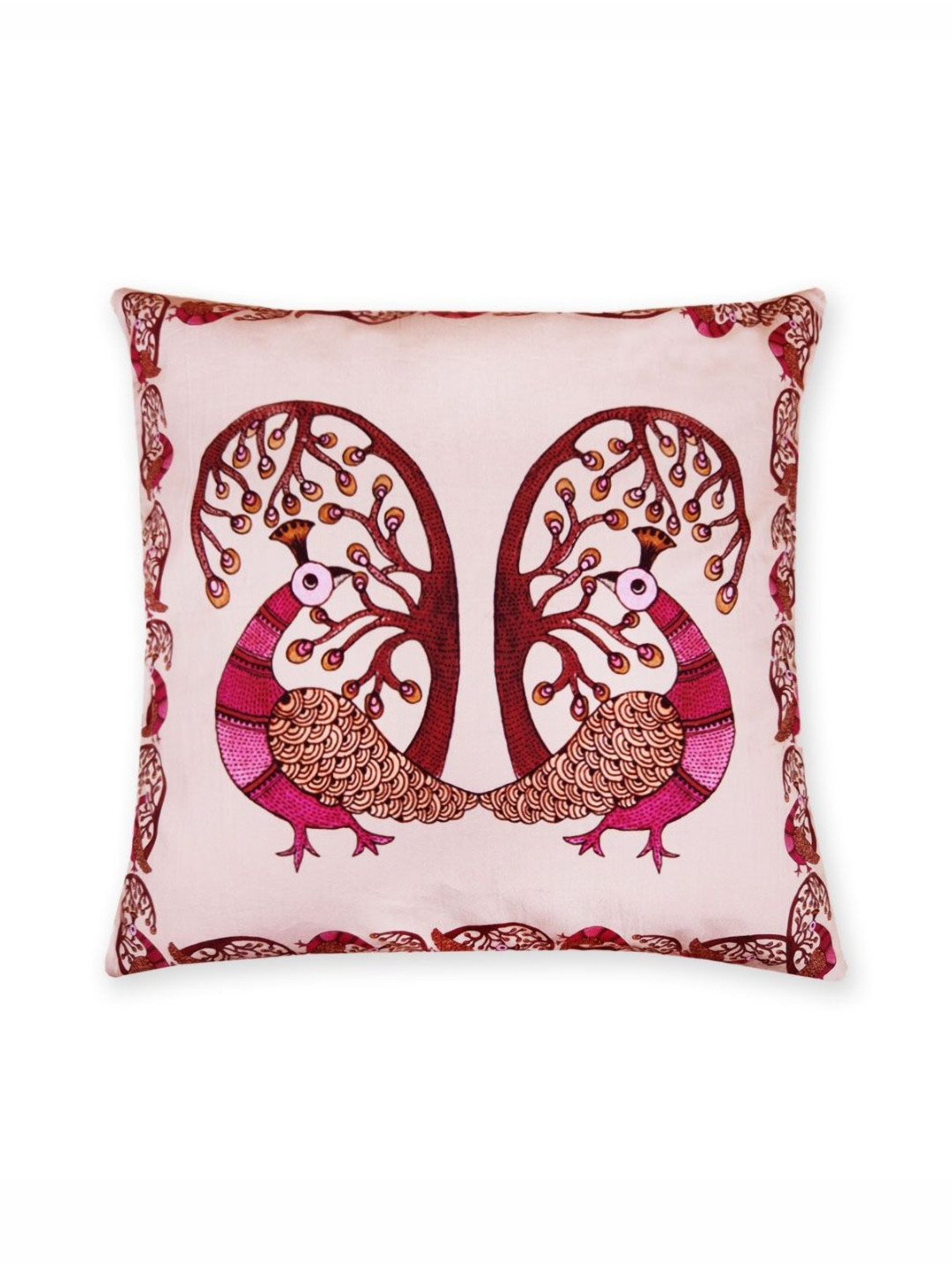 CRAFT HUES Madhubani Ethnic Motifs Cotton Breathable Square Cushion Cover - 16 x 16 Inches