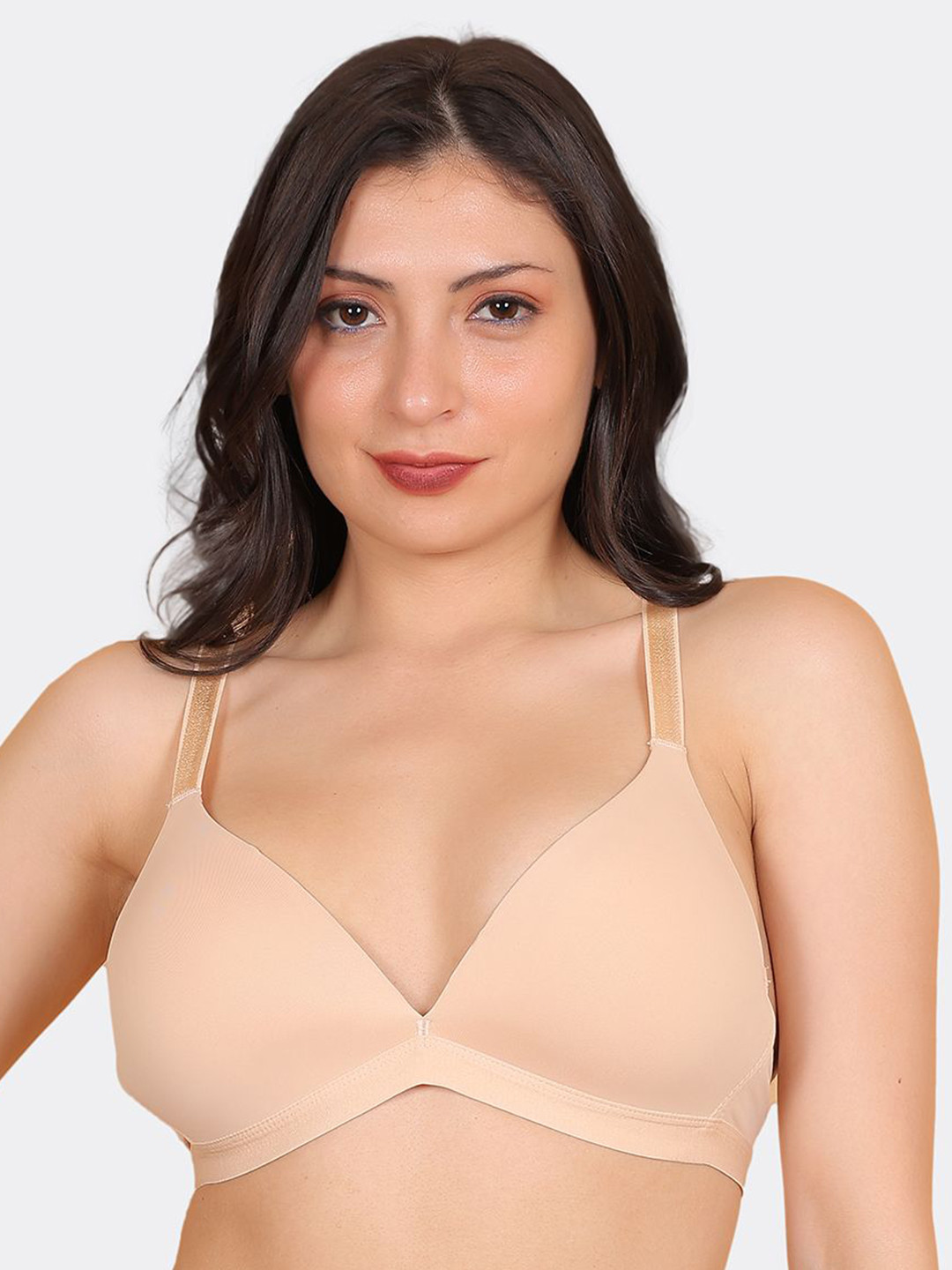 WAVE FASHION Solid Medium Coverage Lightly Padded Non-Wired Low Back Plunge Bra