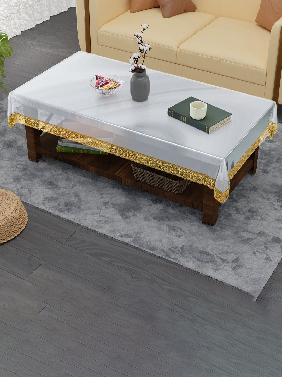 Aura Transparent Floral Plastic 4-Seater Table Cover