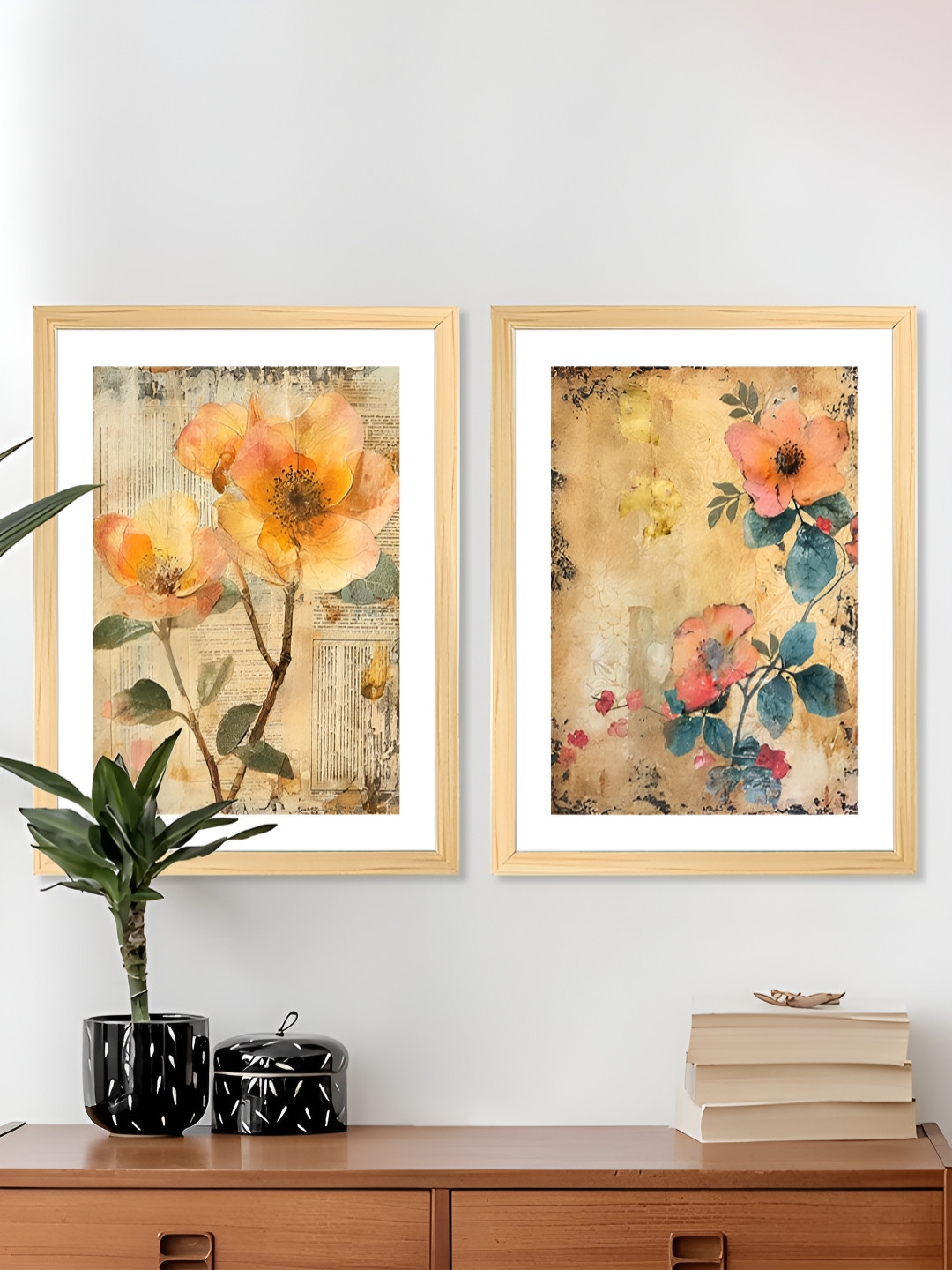 Art Street Flower Wood 2 Piece Wall Rectangle Paintings Wall Art - 12.9 x 17.6 In