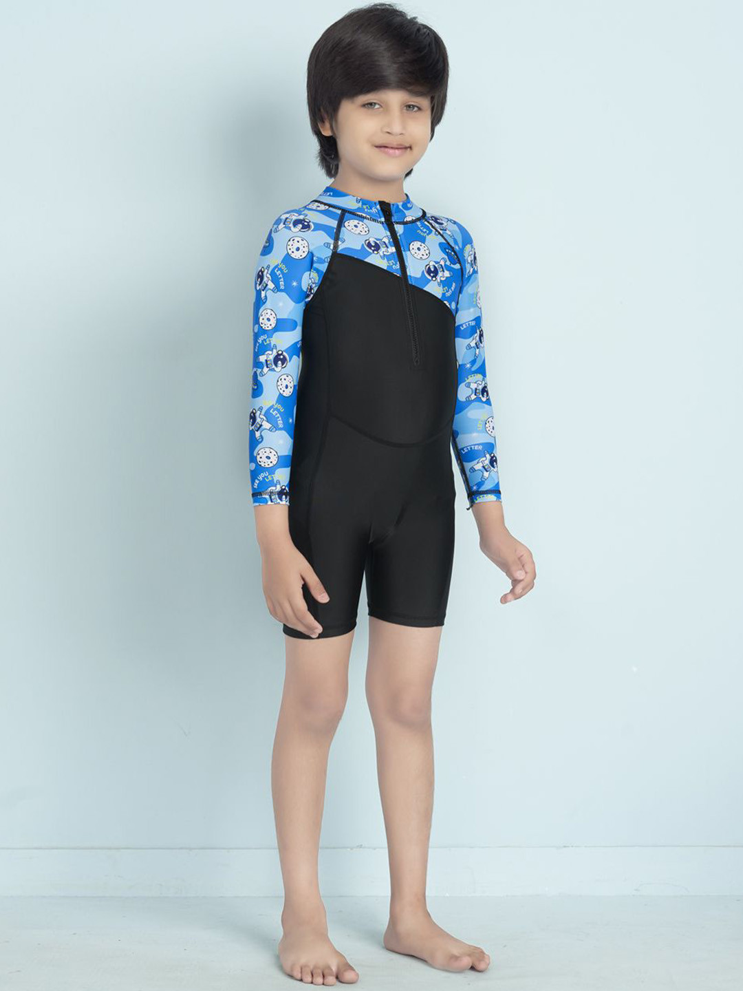 Aarika Boys Cartoon Printed Sports Wear Round Neck Legsuit With Goggle