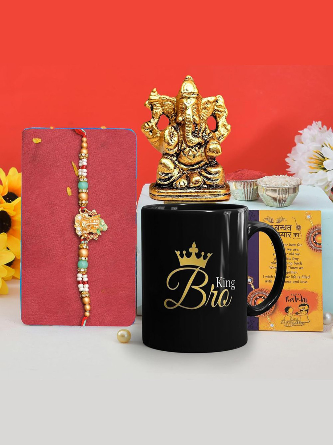 CraftVatika 5-Pcs Rakhi With Showpiece & Mug  Tilak With GreetingCard