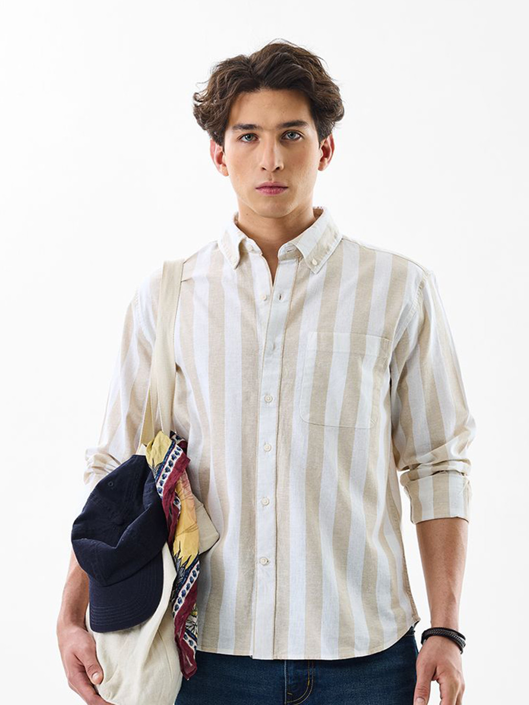 Snitch Multi Striped Cotton Linen Casual Shirt