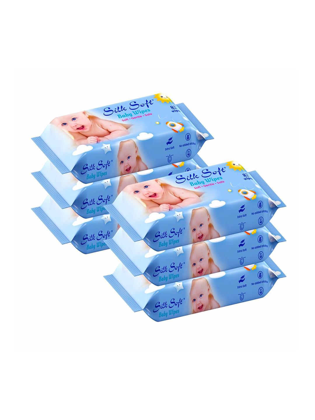 Silk Soft Set Of 6 Baby Wet Wipes With Castor Oil - 82Pcs Each