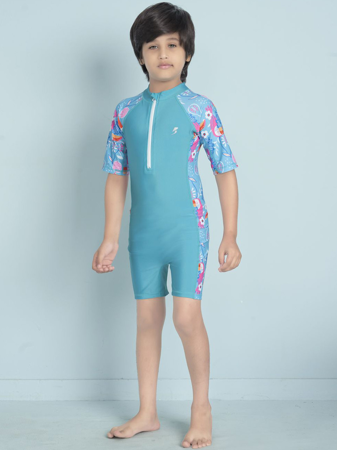 Aarika Boys Leaf Printed Sports Wear Round Neck Legsuit With Goggle