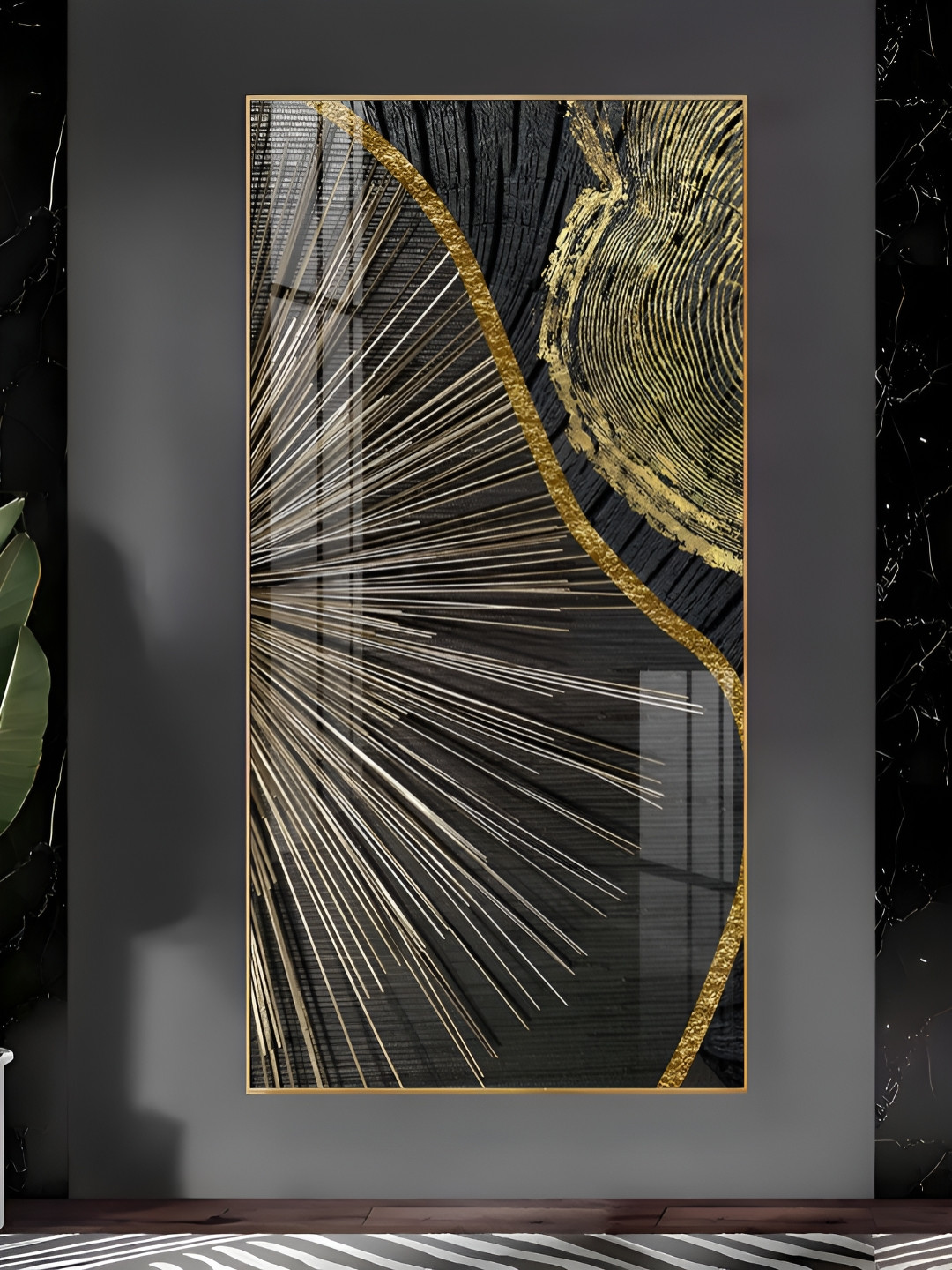 THE NEXT DECOR Golden Abyss Plastic Natural Elements Glossy Hall Wall Hangings-24In