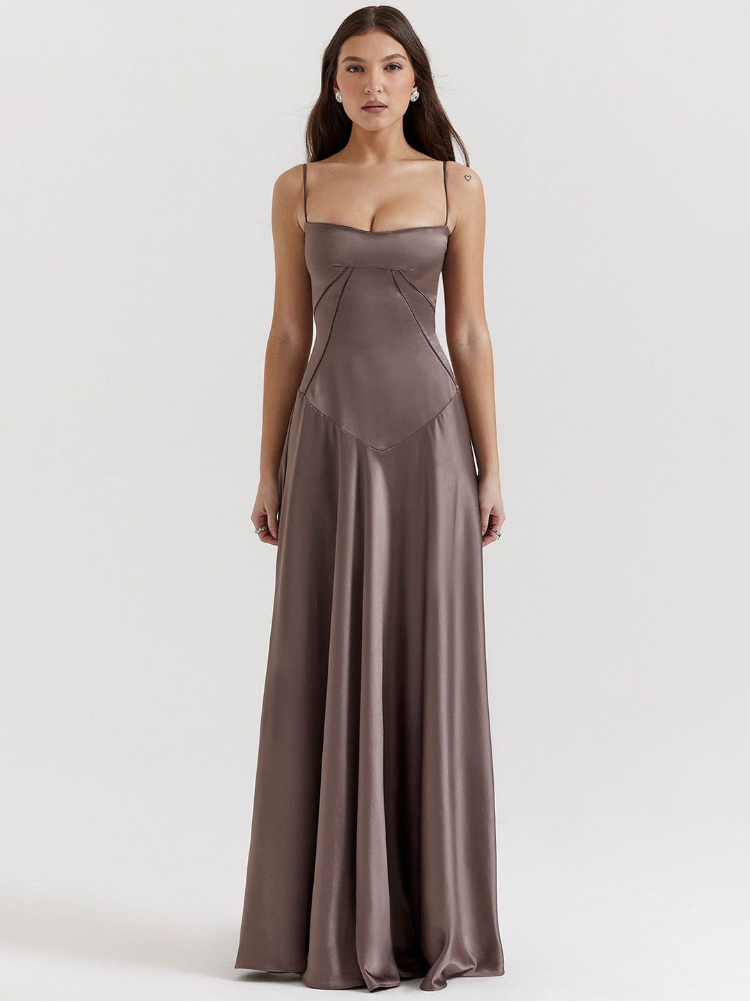 bebe Solid Spaghetti Strap Drop Waist Tie Up Back Maxi Dress