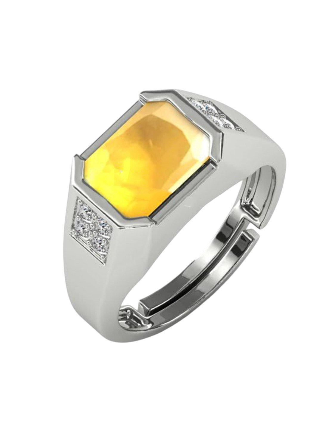 RRVGEM 3.50 KT Yellow Sapphire Pukhraj Ring Silver Plated Adjustable Ring