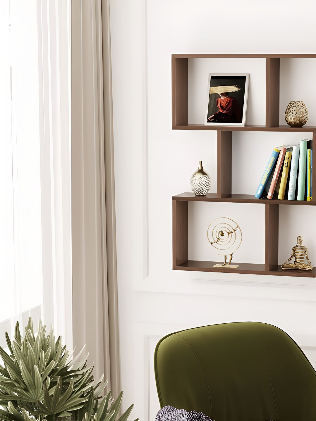 bluewud Maple Brown Wooden Wall Floating Shelf