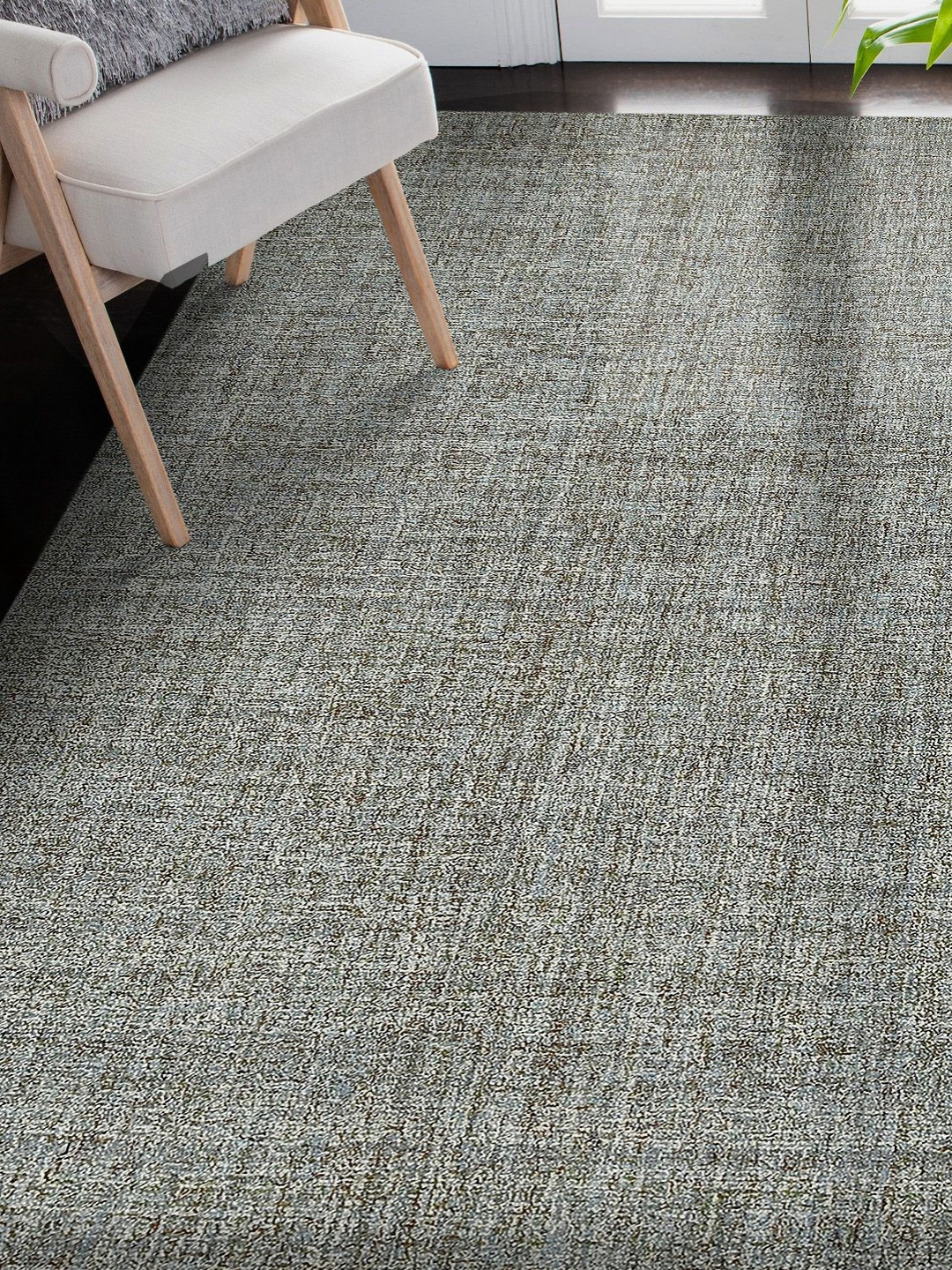 saraswatii global Laurel Plaid Blue Tufted Woollen Carpet