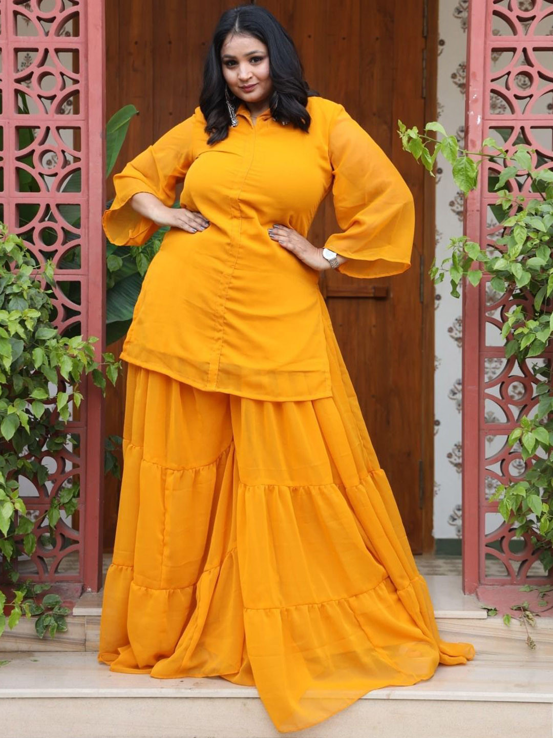 Swadeshi Shringaar Sunshine Splash Georgette Sharara Set