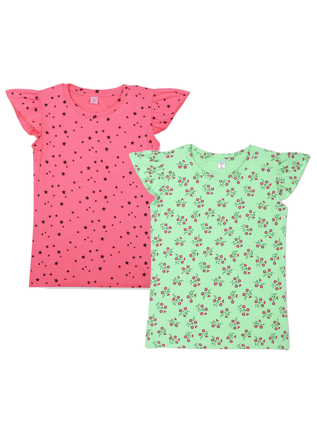 FASLA Girls Set of 2 Conversational Printed Cotton T-shirt