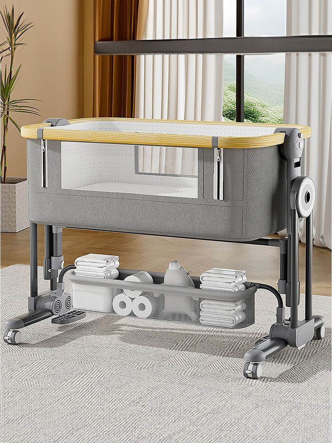 StarAndDaisy Infants Grey 3-Speed Swing Automatic Baby Cradle