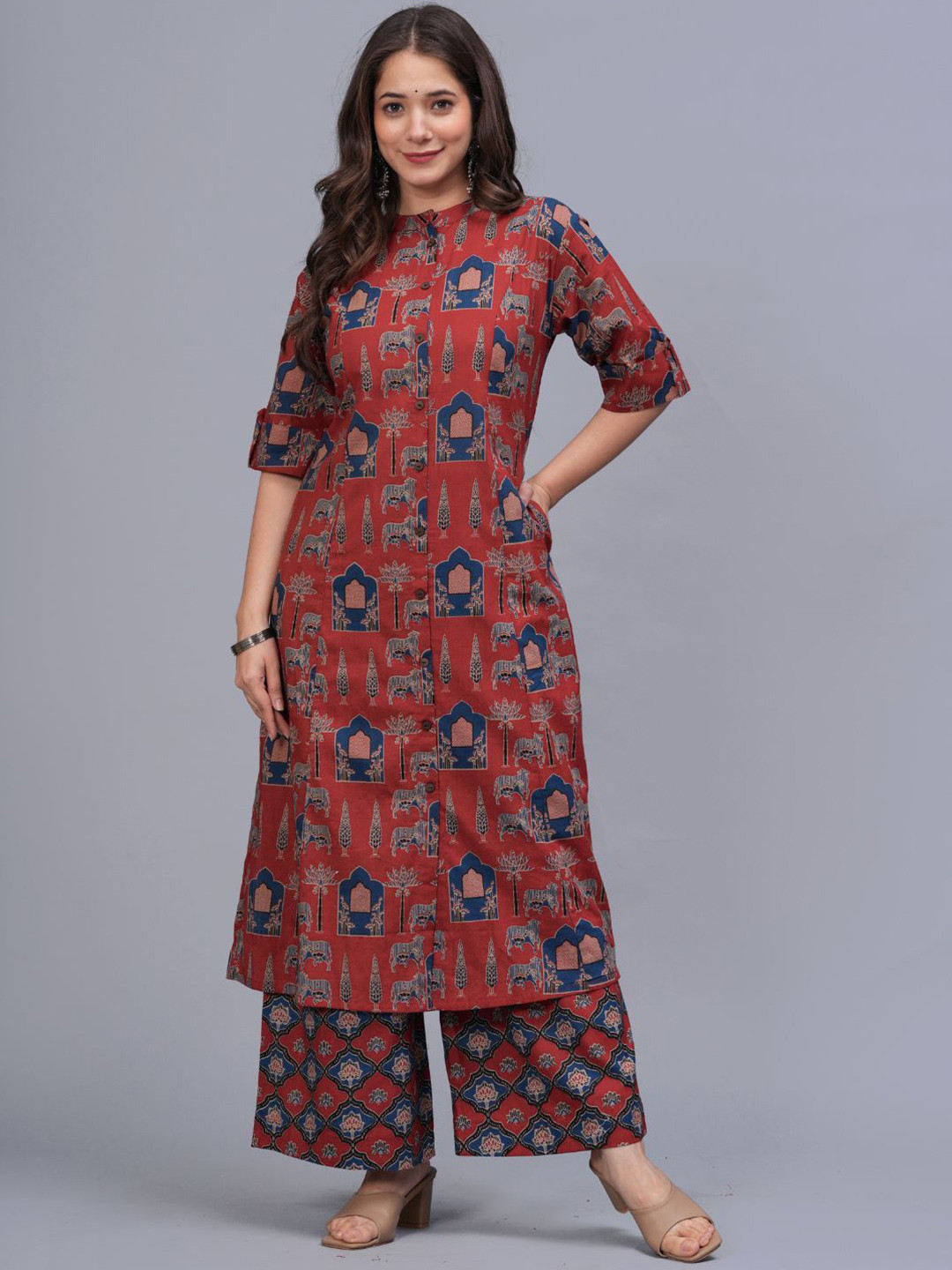 Amayra Cotton Printed A-Line Kurta with Palazzo Pant