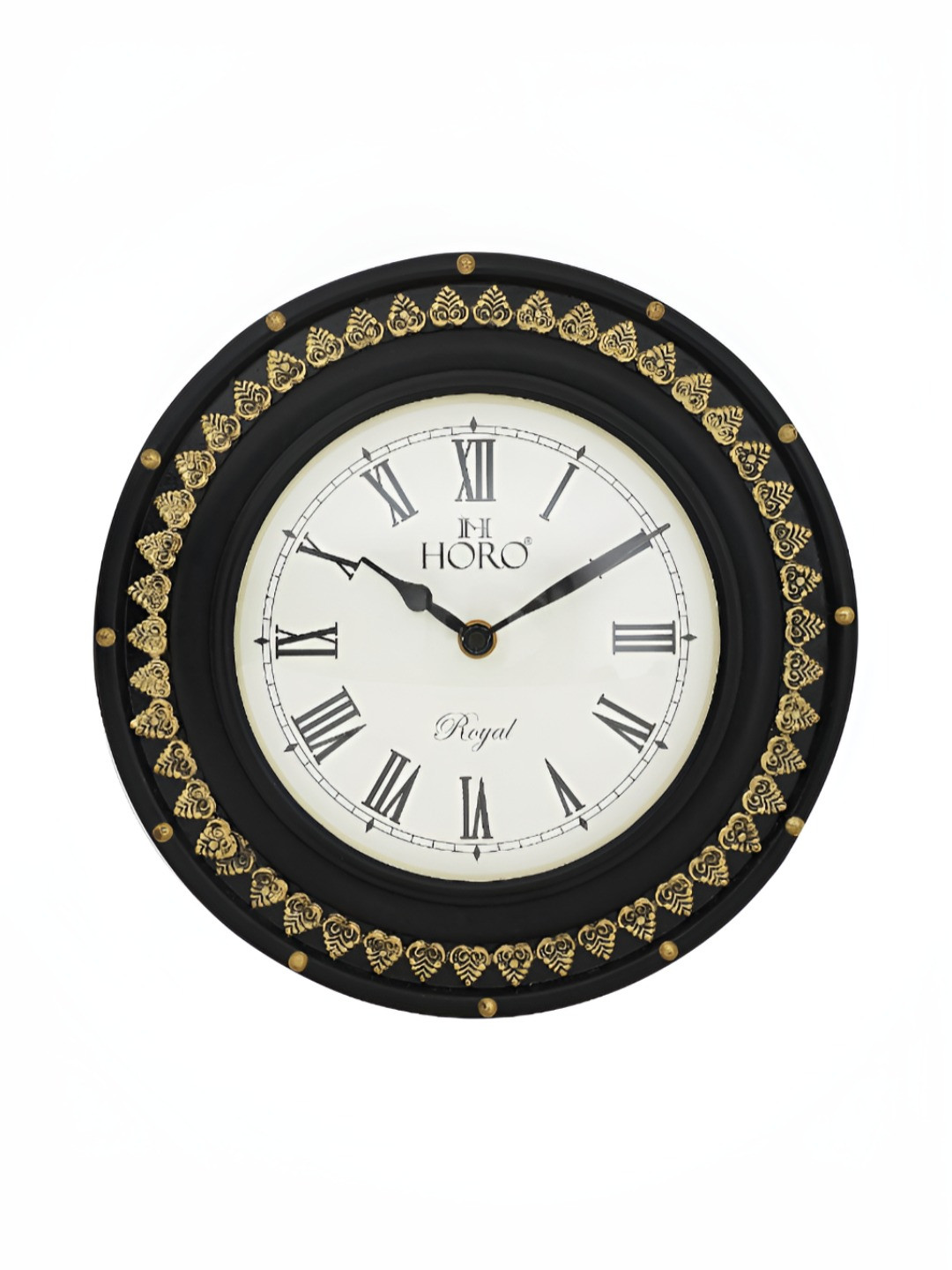 Horo Brown MDF Handcrafted Round Battery Analogue Wall Clock-24.1cm