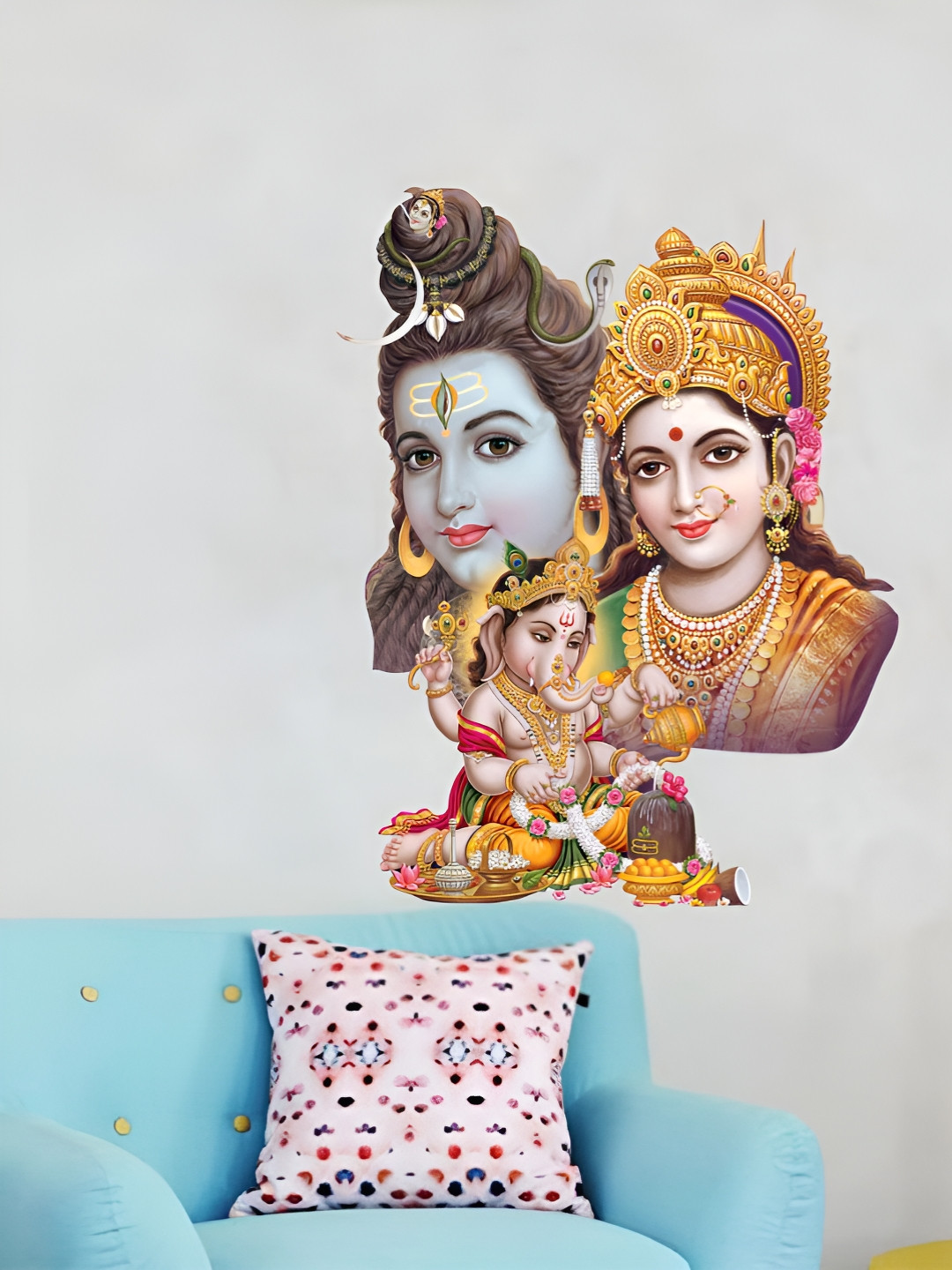 Decor Villa Multicolor Shiv Family Wall Sticker