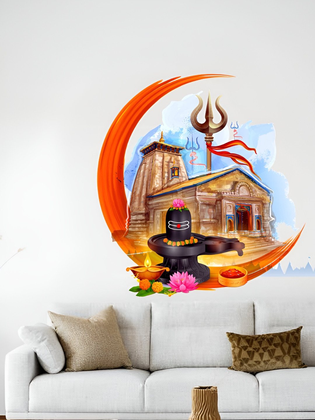 Decor Villa Multicolor Shivling with Kedernath Wall Sticker