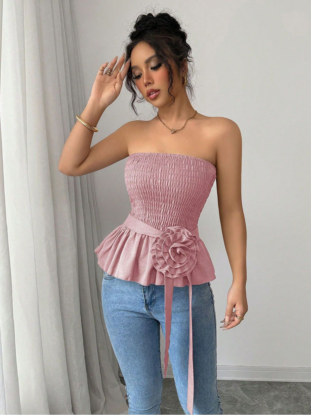 StyleCast Women Smocked Waist Tie-Ups Tube Top