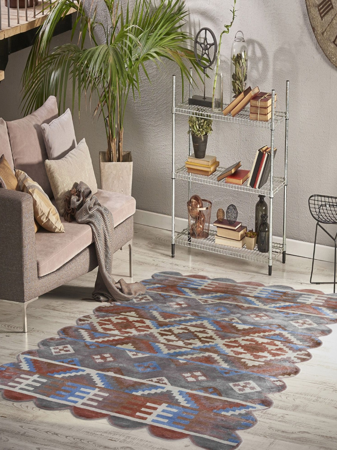 saraswatii global Put In Palace Grey & Brown Printed Tufted Woollen Carpet