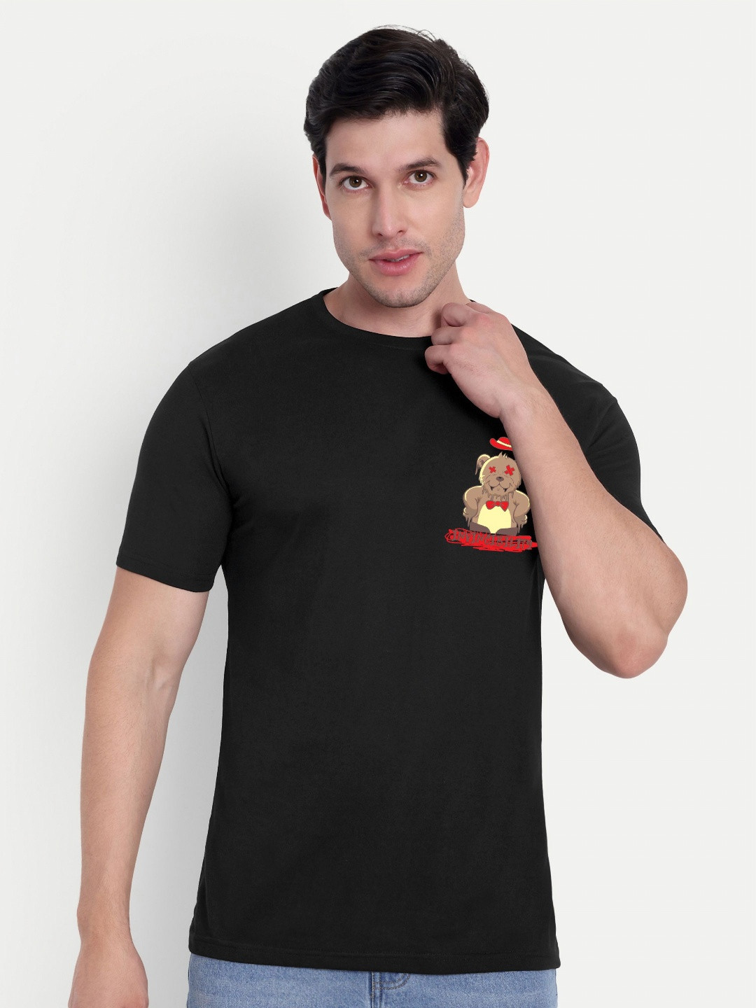 BENNY BROOKS Bear Graphic Printed Round Neck Cotton Casual T-shirt