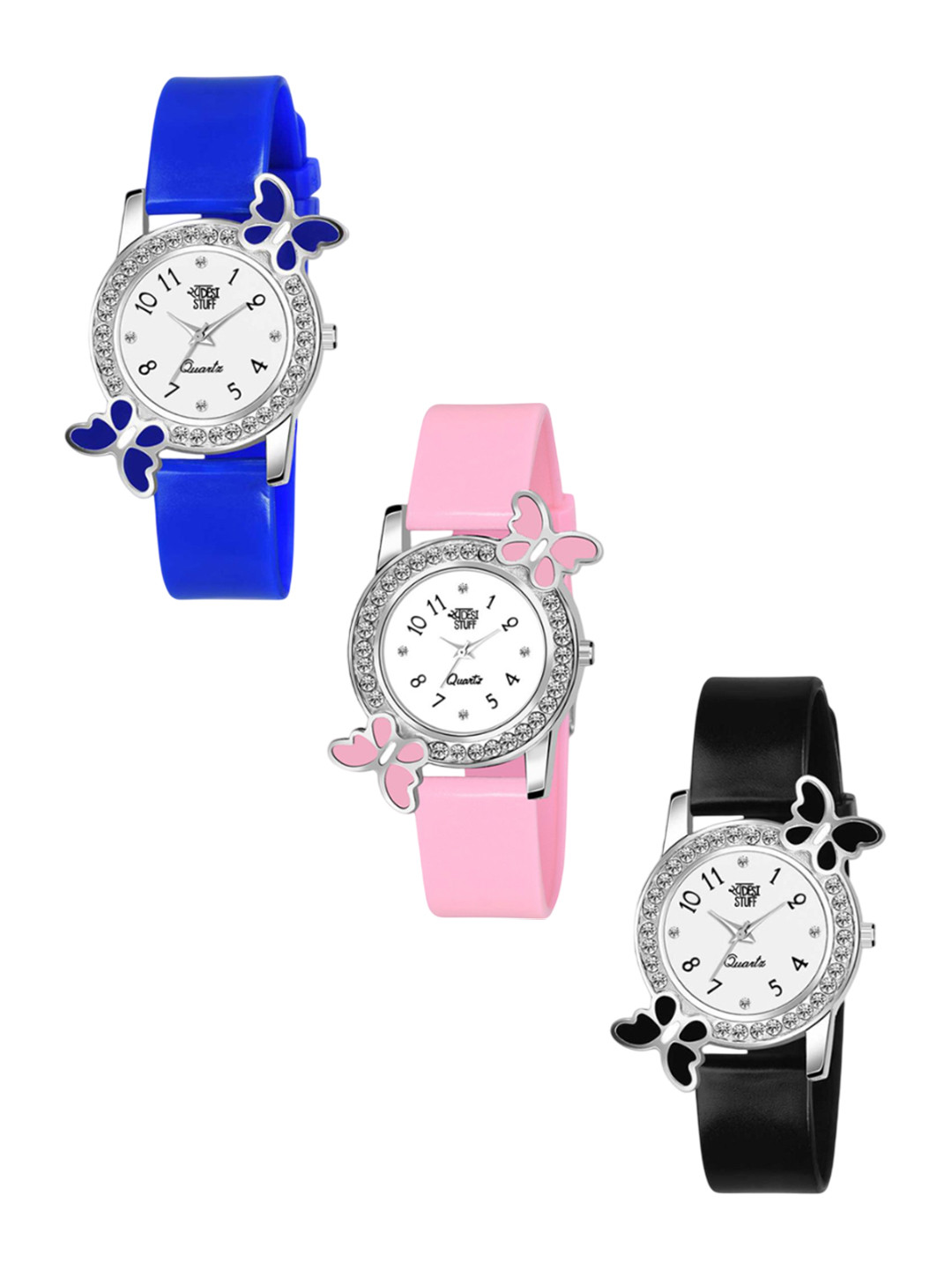 SWADESI STUFF Women Pack Of 3 Dial & Straps Analogue Watch 2 BF BLACK PINK BLUE 9
