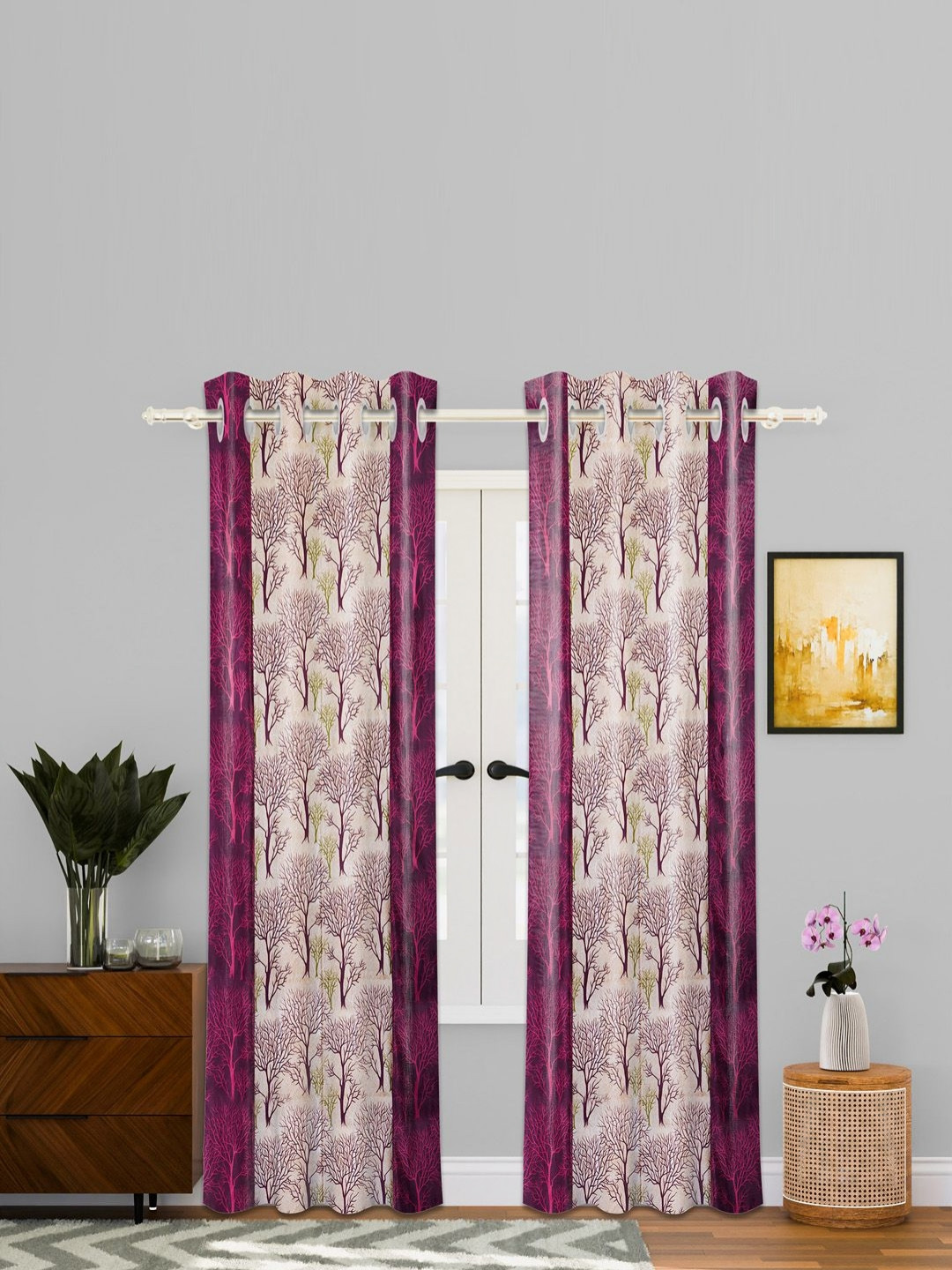 Aura Purple & Beige 2 Pieces Printed Long Door Curtains