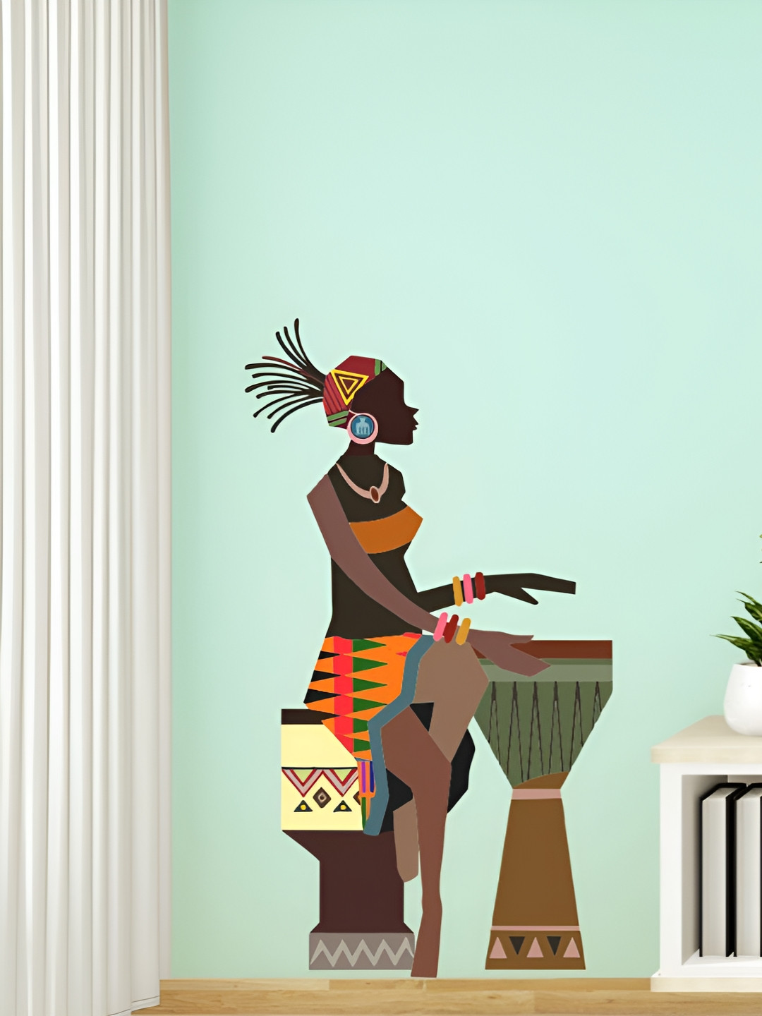 Decor Villa Multicolor African Girl with Drum Wall Sticker