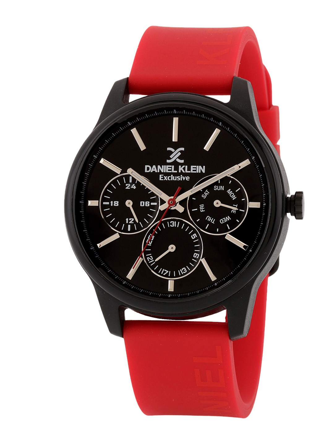 Daniel Klein Men Black Dial & Red Straps Date Aperture Analogue Watch DK.1.12868
