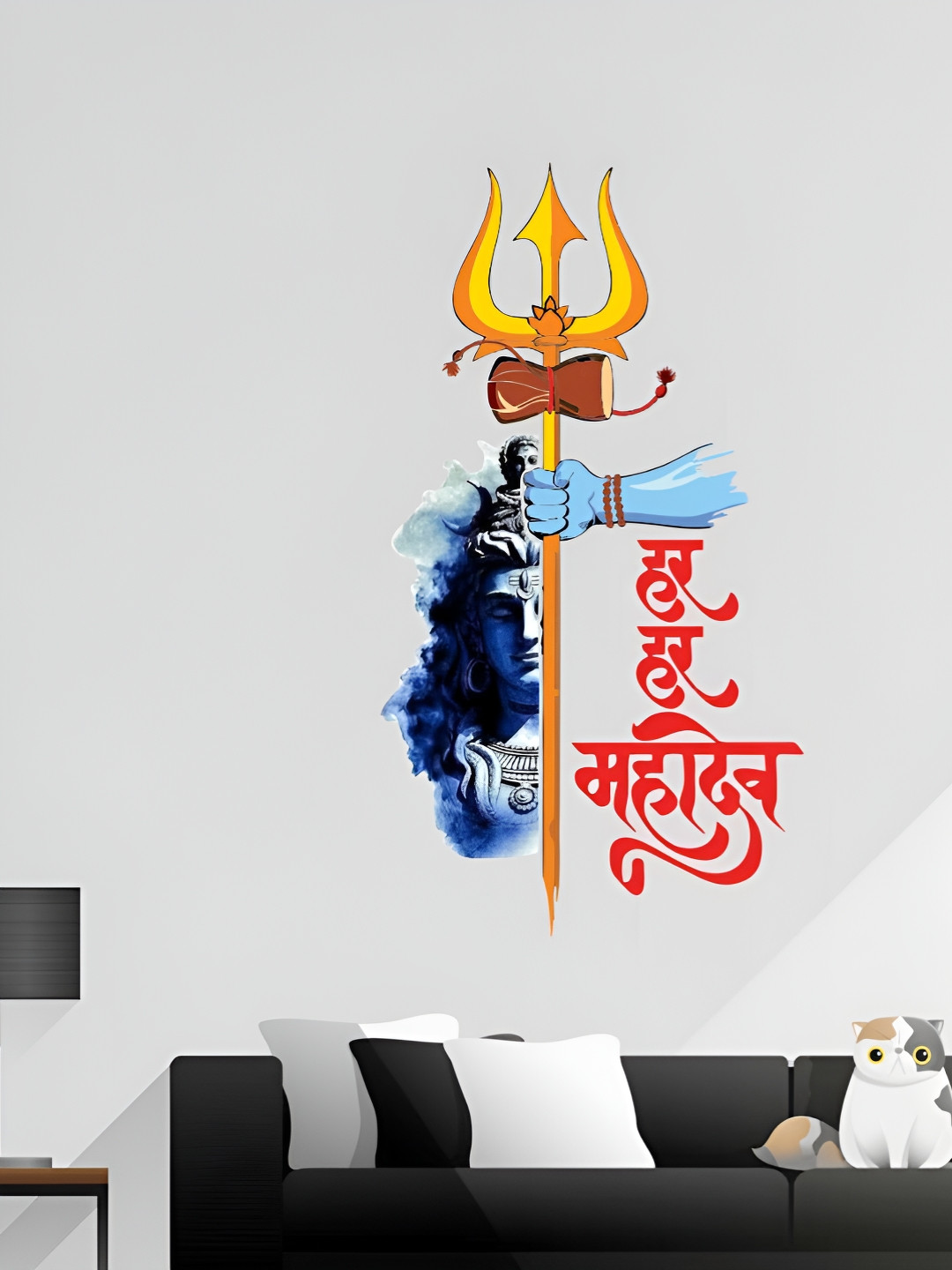 Decor Villa Multicolor Trishul with Mahakal Wall Sticker