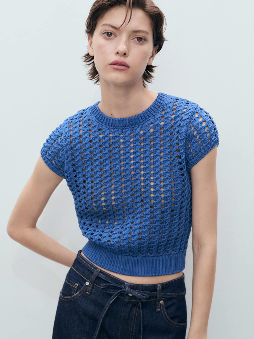 MANGO Crochet Knits Sheer Crop Top
