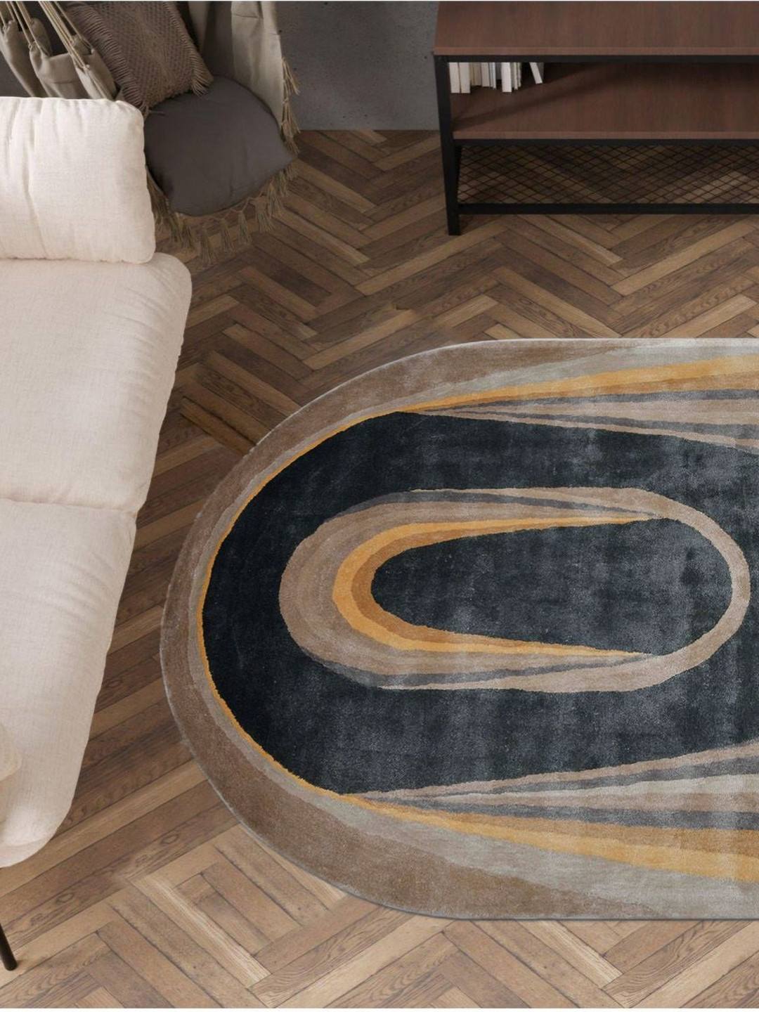 saraswatii global Put In Palace Charcoal & Brown Printed Tufted Woollen Carpet