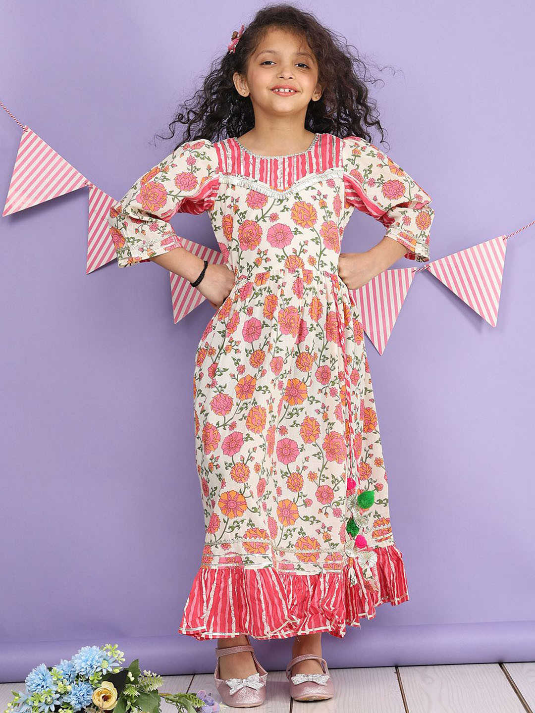 LIL PITAARA Girls Printed Pure Cotton Ethnic Dress