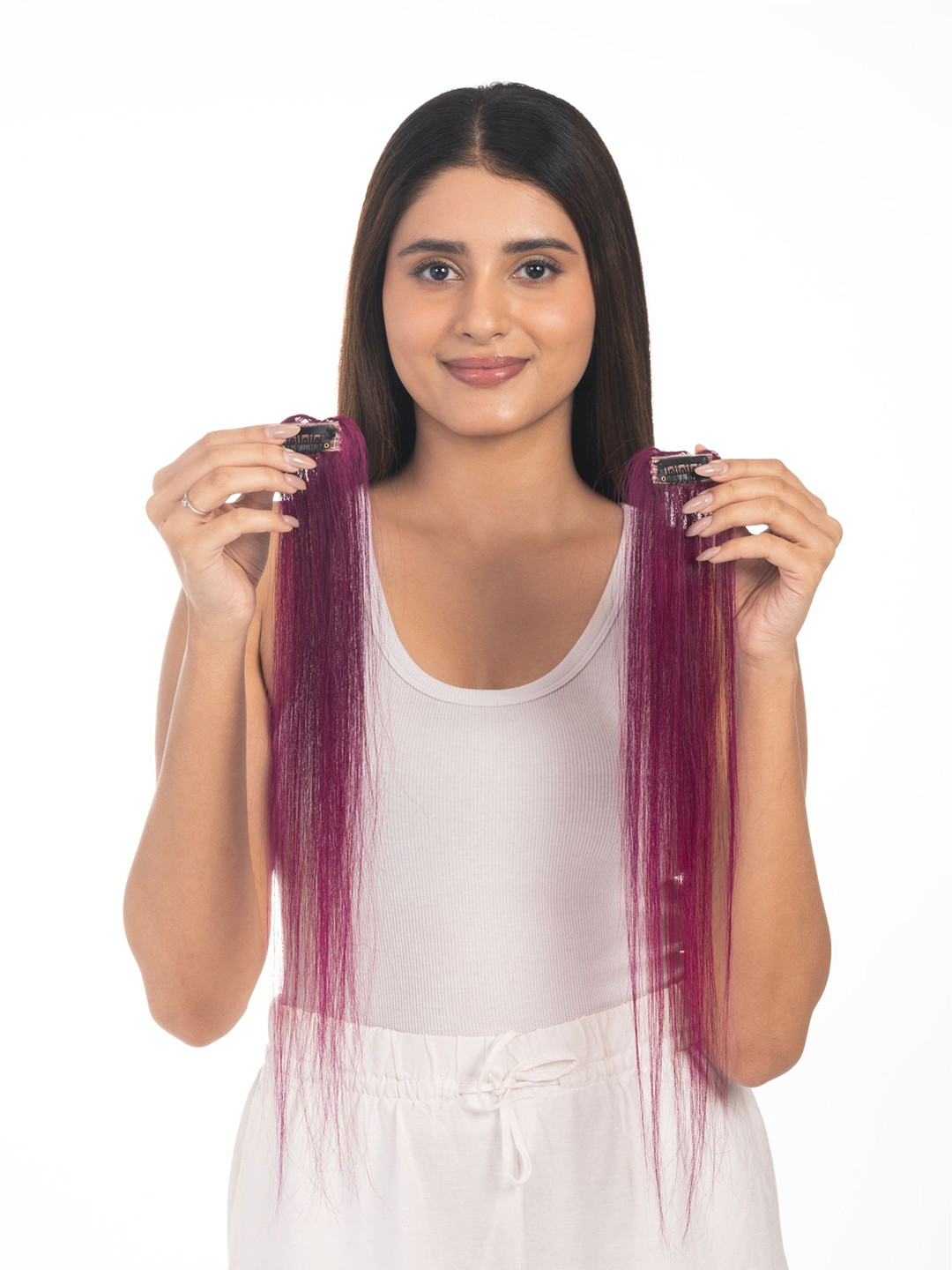 HAIRJOY Set Of 2 Clip In Streaks Pink Hair Extensions Instant Color Boost 12 Inches