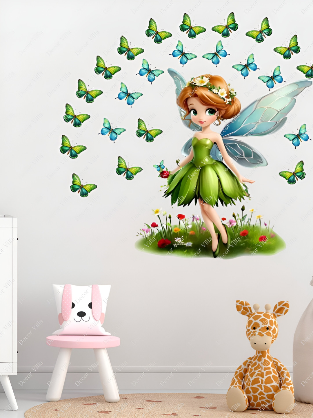 Decor Villa Multicolor Fairy With beautifull Butterflies Wall Sticker