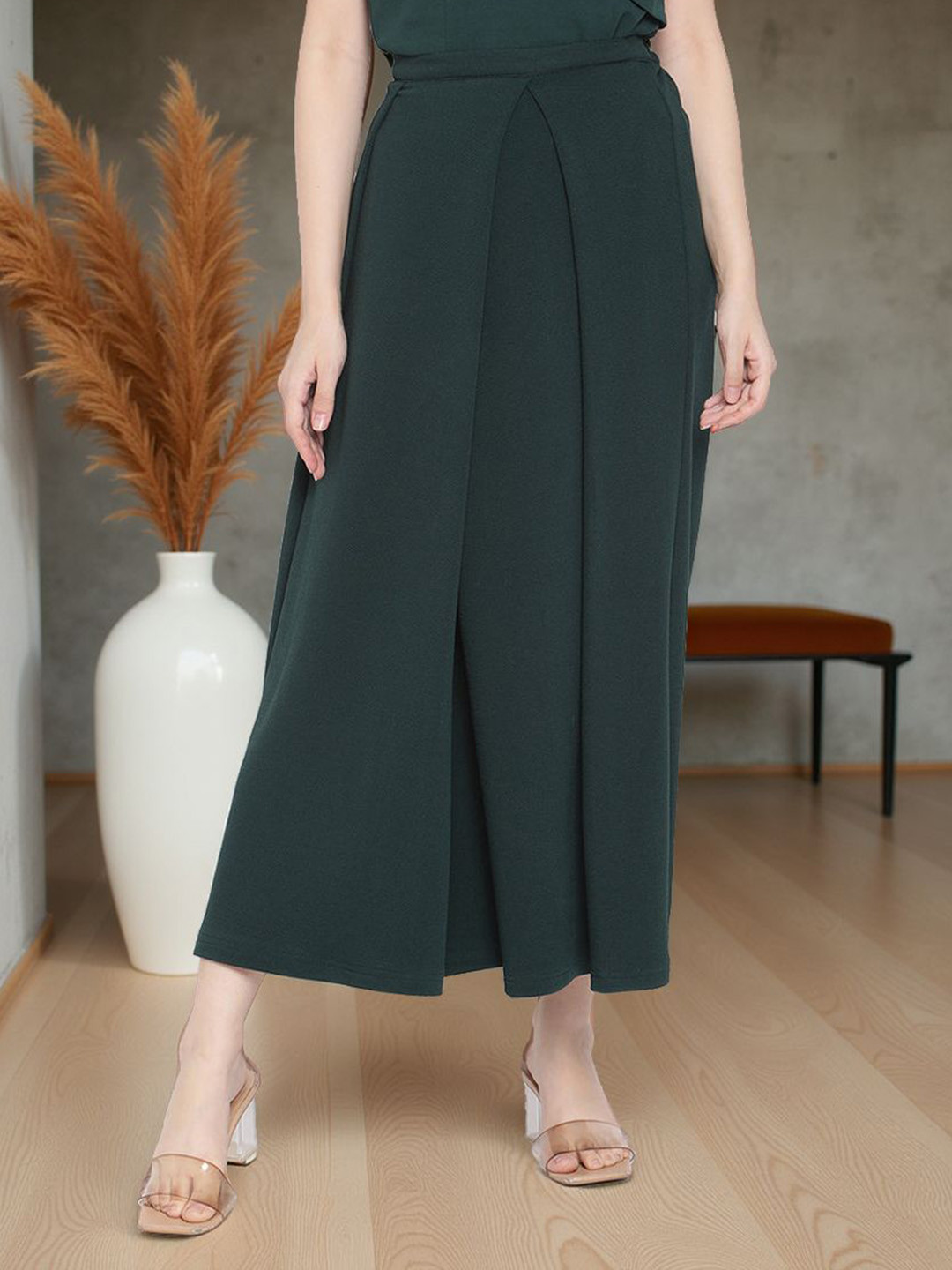 Zima Leto Women Mid Rise Flared Culottes Trousers