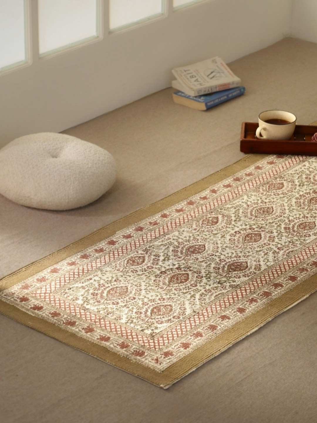 Peepul Tree Rust Colored & White Pure Cotton Block Printed Bedside Runner