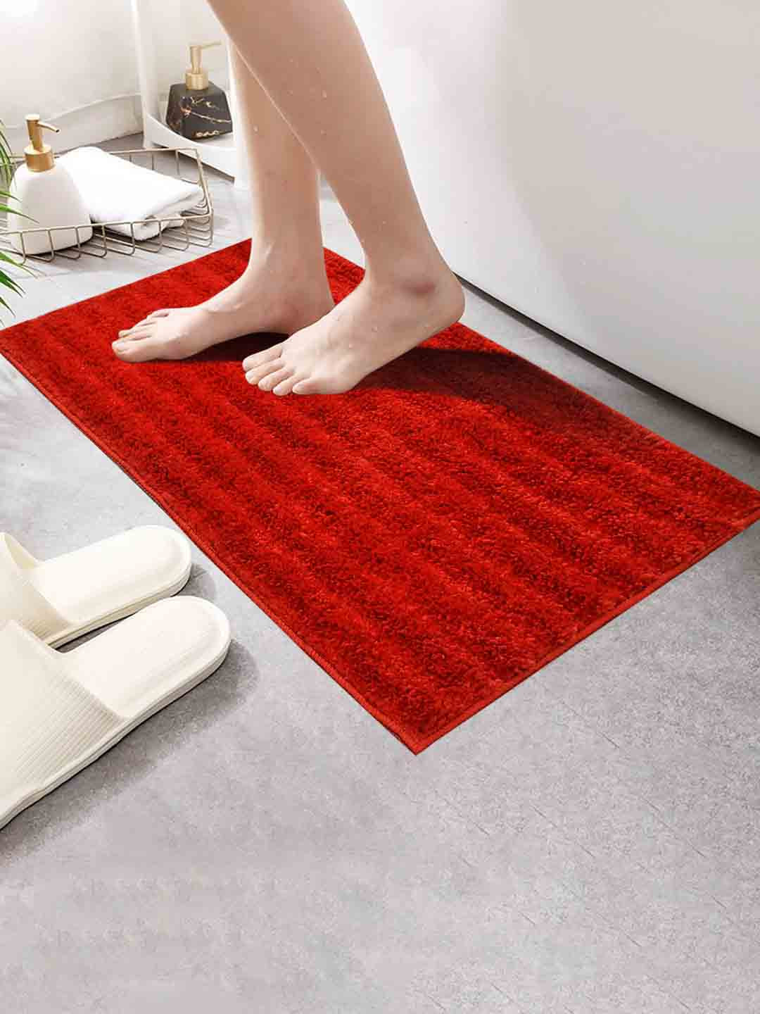 GBL COLLECTION Red Textured Anti-Skid Bath Rug