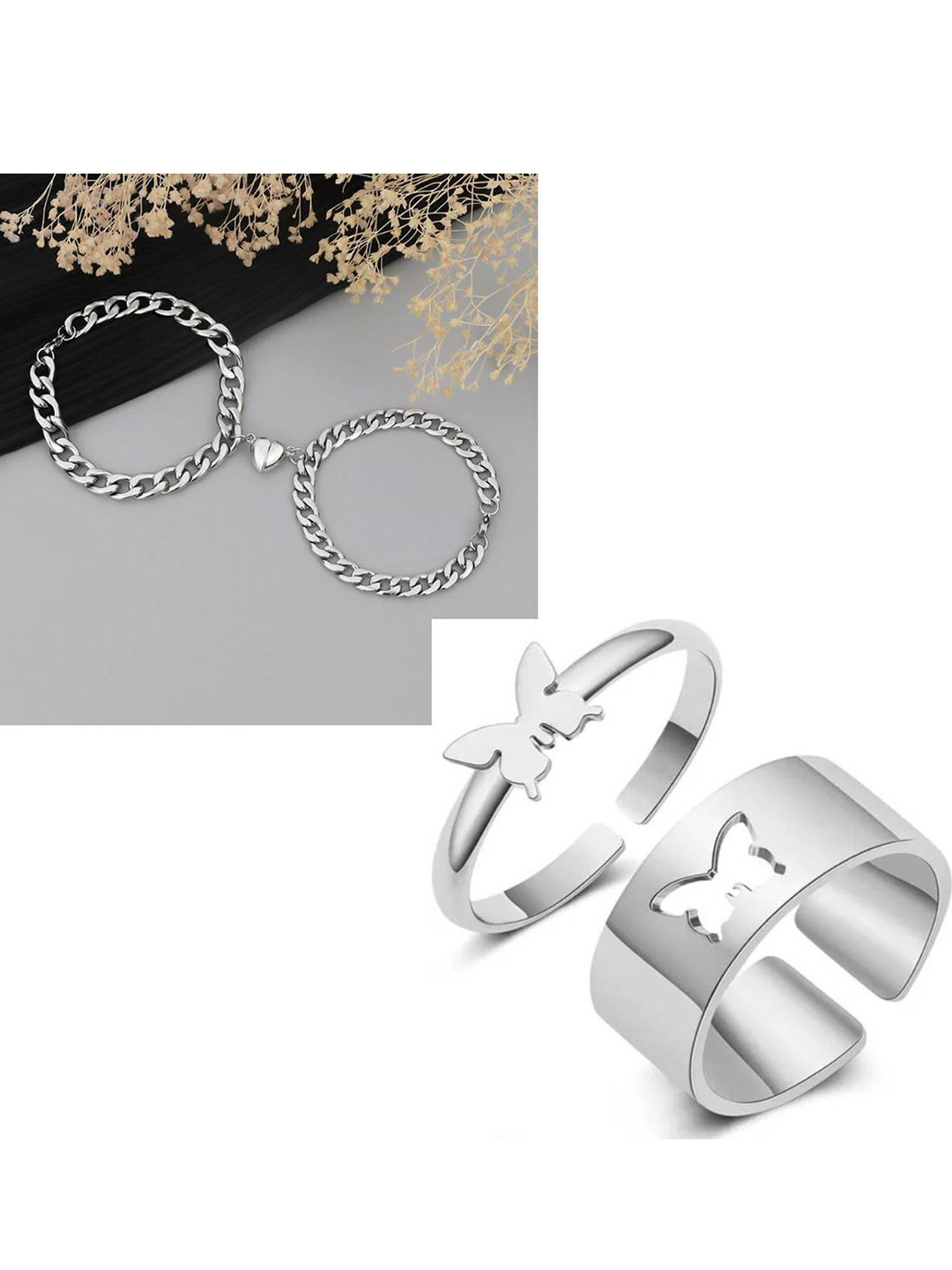 Omaya Jewels Set Of 2 Bracelets With 2 Finger Rings