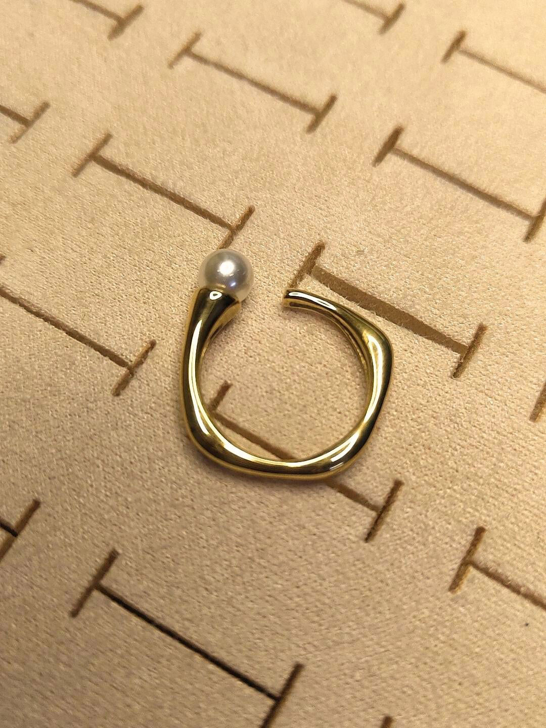 RaasRani Gold-Plated Quad Curve Pearl Finger Ring