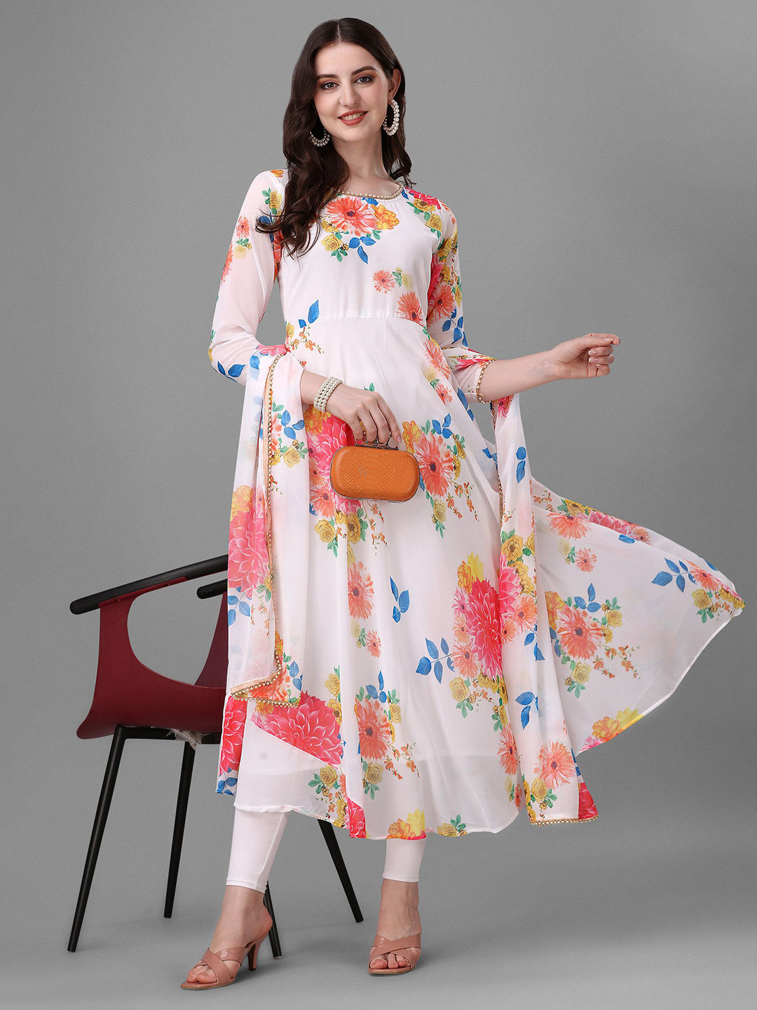 Krunal Raiyani Women Floral Printed Anarkali Kurta Comes with a Dupatta