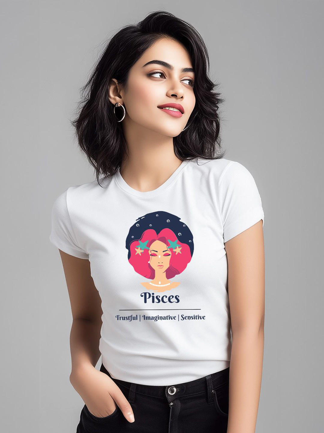Storeily Pisces Graphic Printed Round Neck T-shirt