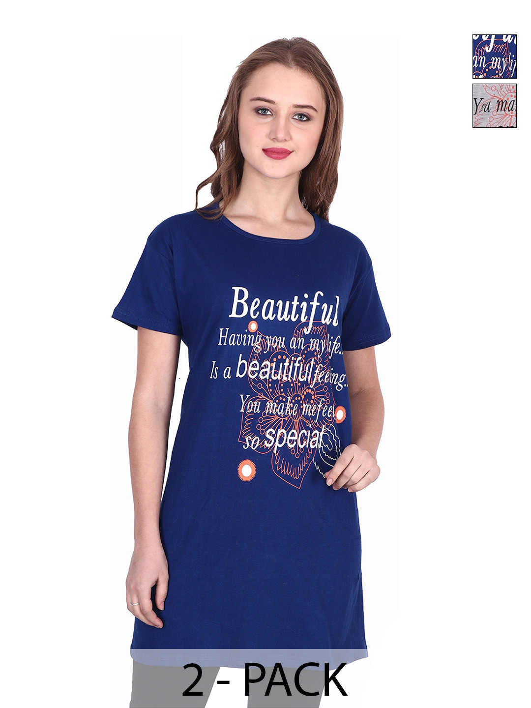 DDASPRATION Women Pack Of 2 Typography Printed Oversized Longline T-shirt